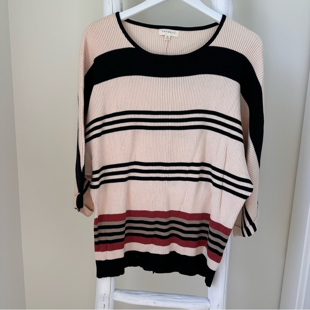 Vici Women’s Drifter Cotton Blend Striped Dolman Sweater SZ XL